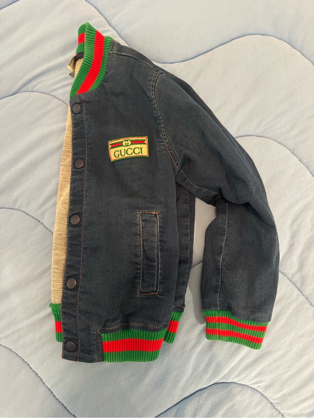 Gucci Dark Blue Denim Kids Jacket with Green & Red Trim